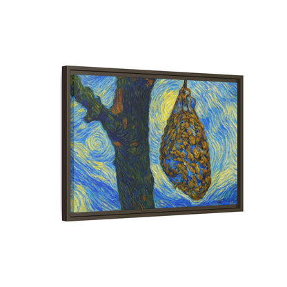 Framed matte canvas art of a starry nut cluster with dried plum colors, showcasing detailed botanical imagery by Printify.
