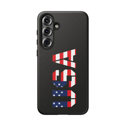 American flag phone case by Printify featuring a patriotic design, made of durable material for iPhone or Android devices.