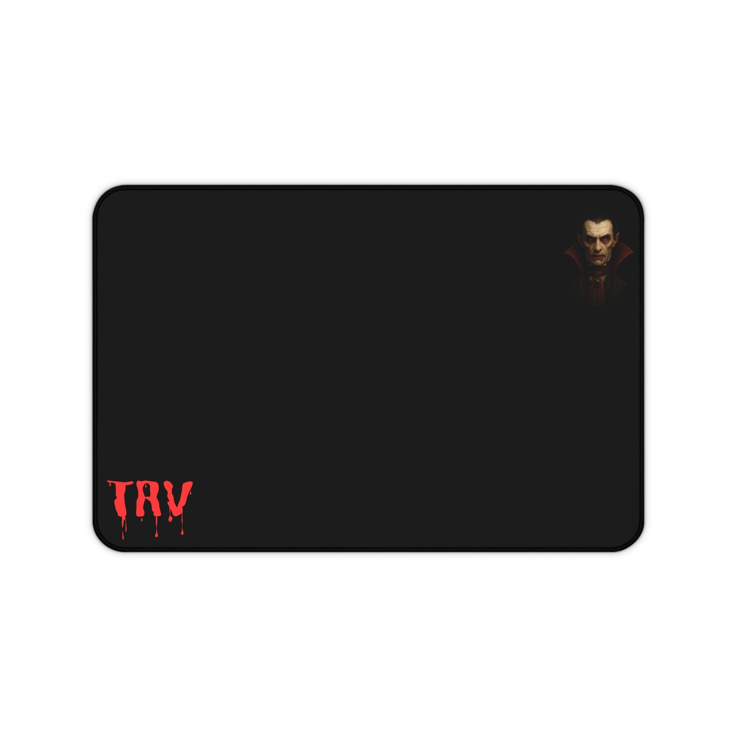 Vampire portrait desk mat featuring blood drip design, perfect for gaming or office use, by Printify.