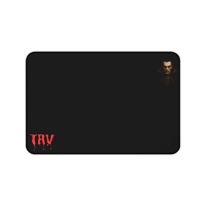 Vampire portrait desk mat featuring blood drip design, perfect for gaming or office use, by Printify.