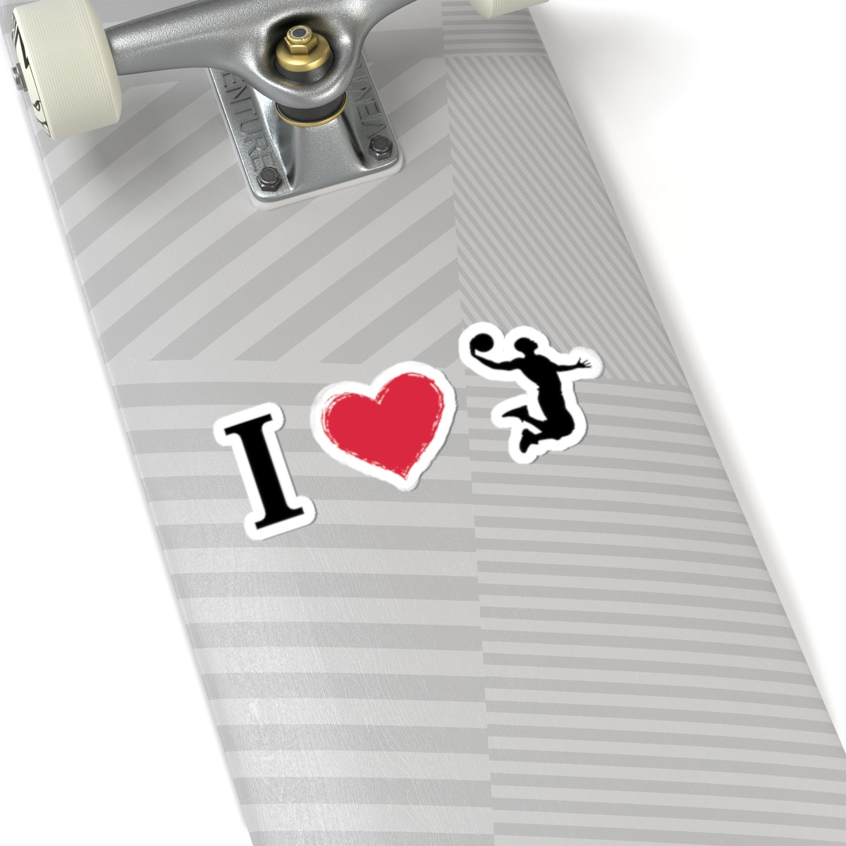 I Heart Basketball kiss-cut sports decal sticker on paper for laptops or water bottles, featuring a bold basketball design.
