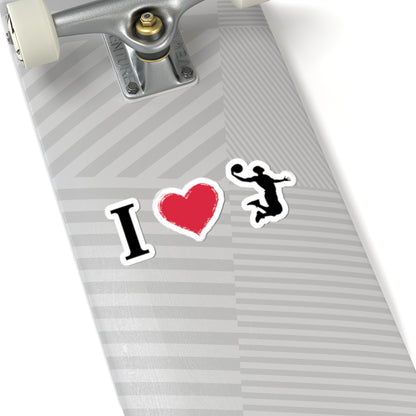 I Heart Basketball kiss-cut sports decal sticker on paper for laptops or water bottles, featuring a bold basketball design.