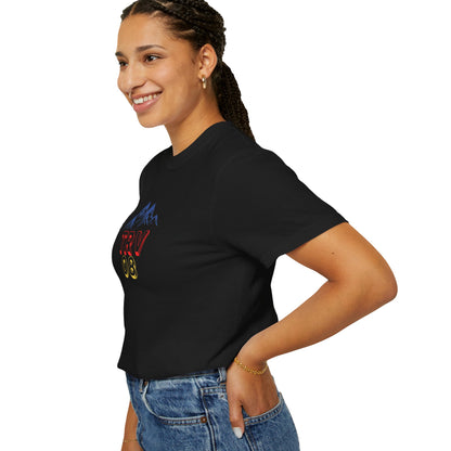 Unisex garment-dyed T-shirt with TRV08 Logo print by Printify, showcasing soft fabric and casual style.