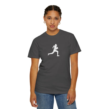 Sporty Unisex Garment-Dyed T-Shirt with Football Player Graphic, Activewear, Casual Wear, Gift for Runners, Fitness Apparel, Everyday Style