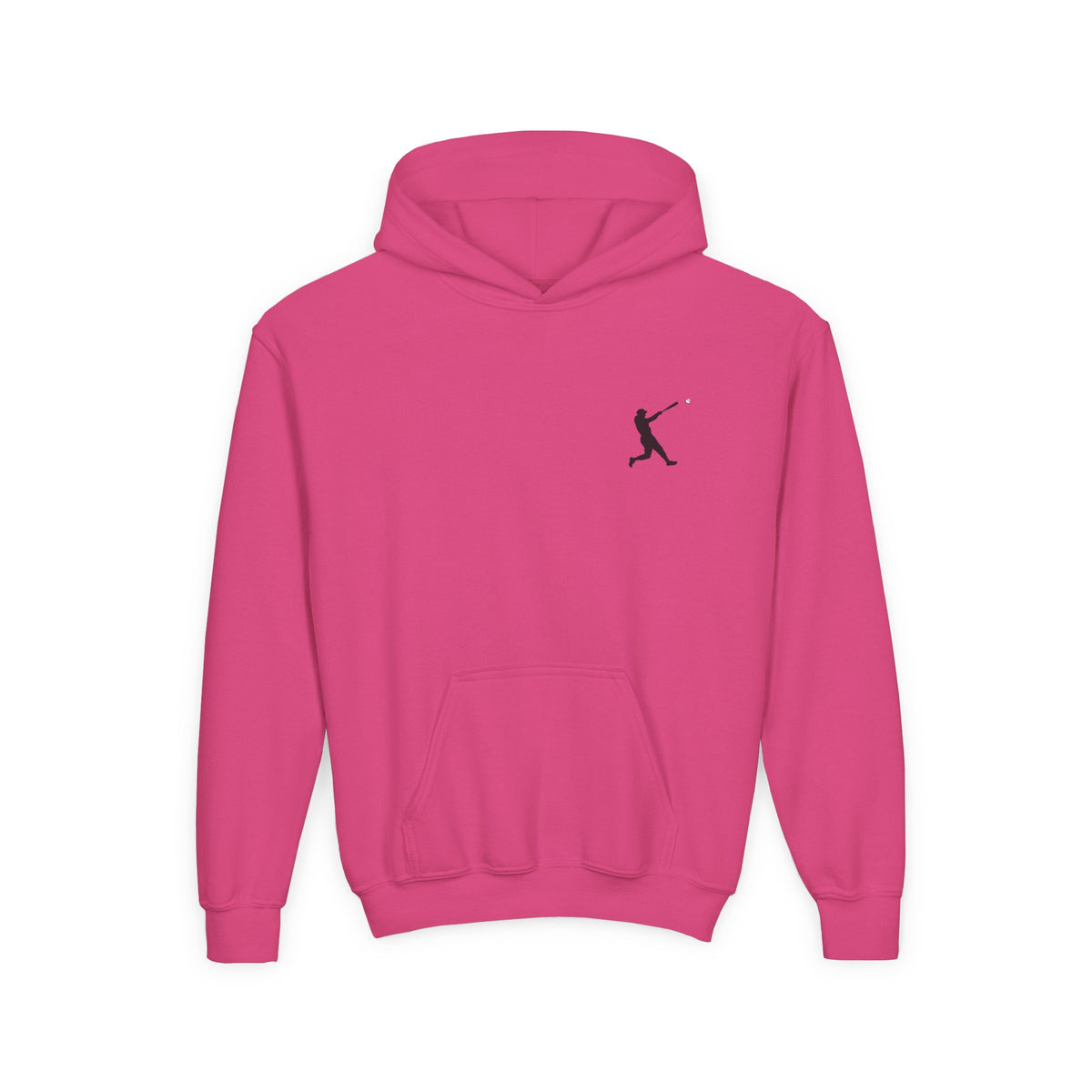 Youth baseball silhouette hoodie for kids, featuring a baseball player graphic on a comfortable pullover sweatshirt.