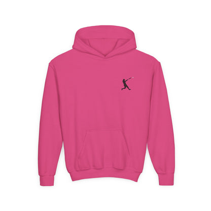 Youth baseball silhouette hoodie for kids, featuring a baseball player graphic on a comfortable pullover sweatshirt.