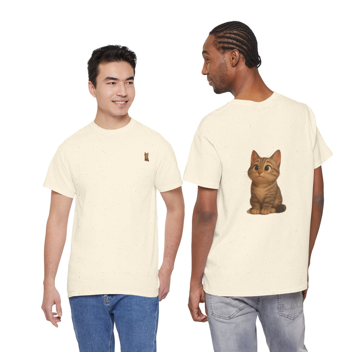 Brown kitten graphic T-shirt for cat lovers, featuring a cute cat design on a comfortable Printify T-shirt.