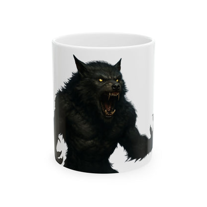 Werewolf Coffee Mug featuring a scary howling wolf design, ceramic mug available in 11oz and 15oz sizes.