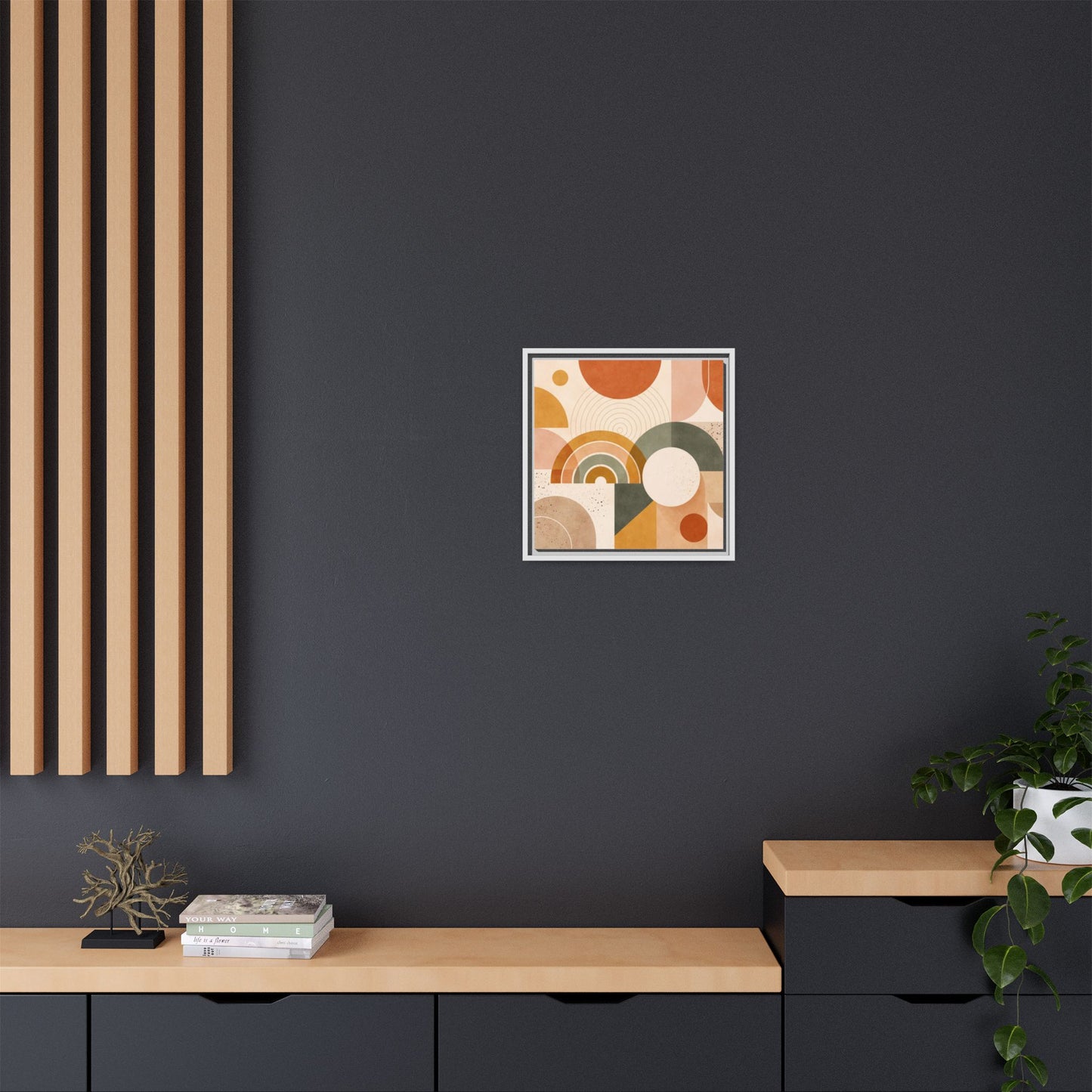 Abstract Terracotta Geometric Rainbow Matte Canvas Framed