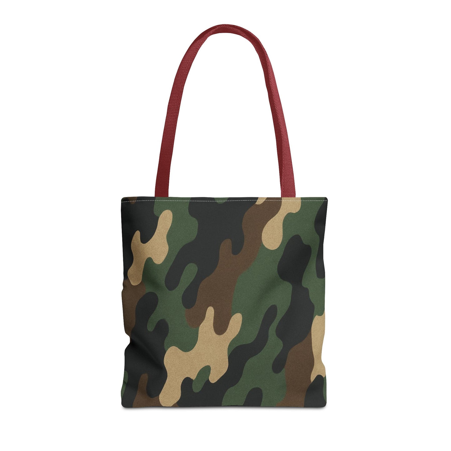 Camo pattern tote bag from Printify featuring all-over printed canvas design, ideal for carrying essentials in style.