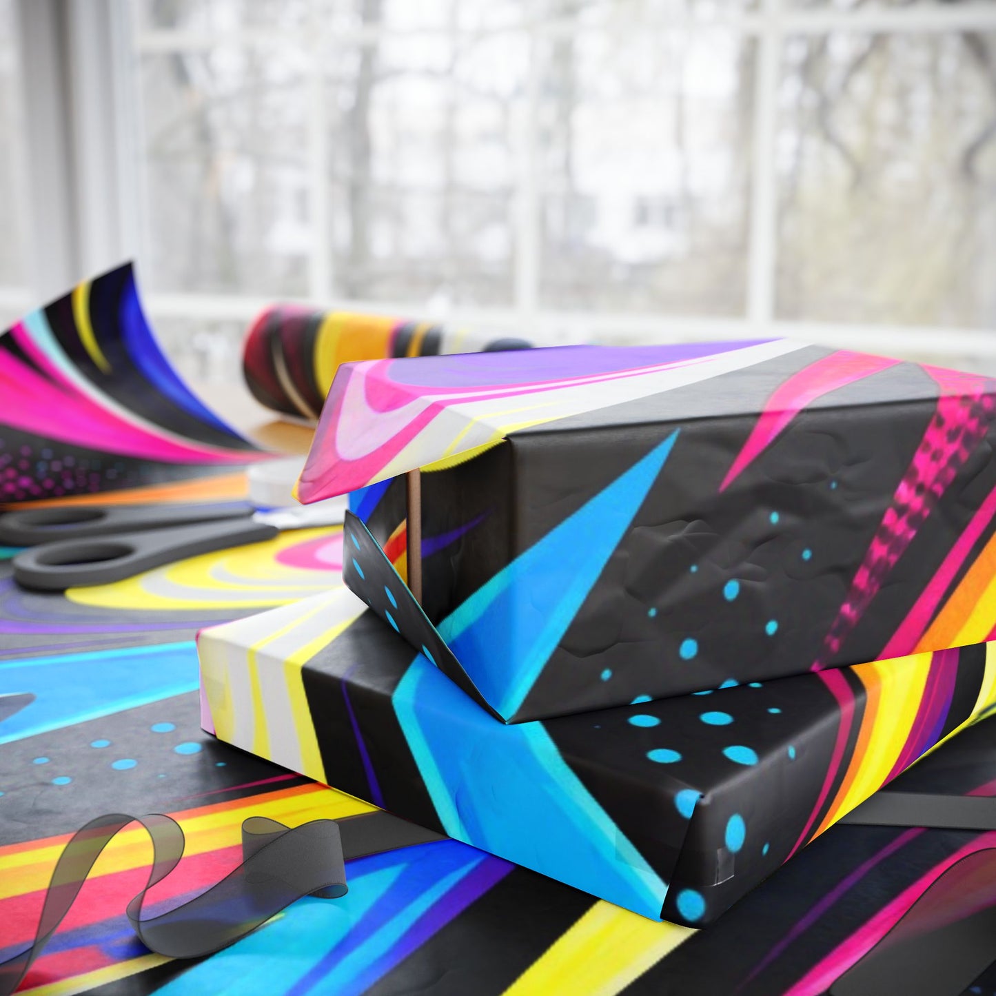 Vibrant Rainbow Swirl Wrapping Paper Roll — Abstract Colorful Gift Wrap