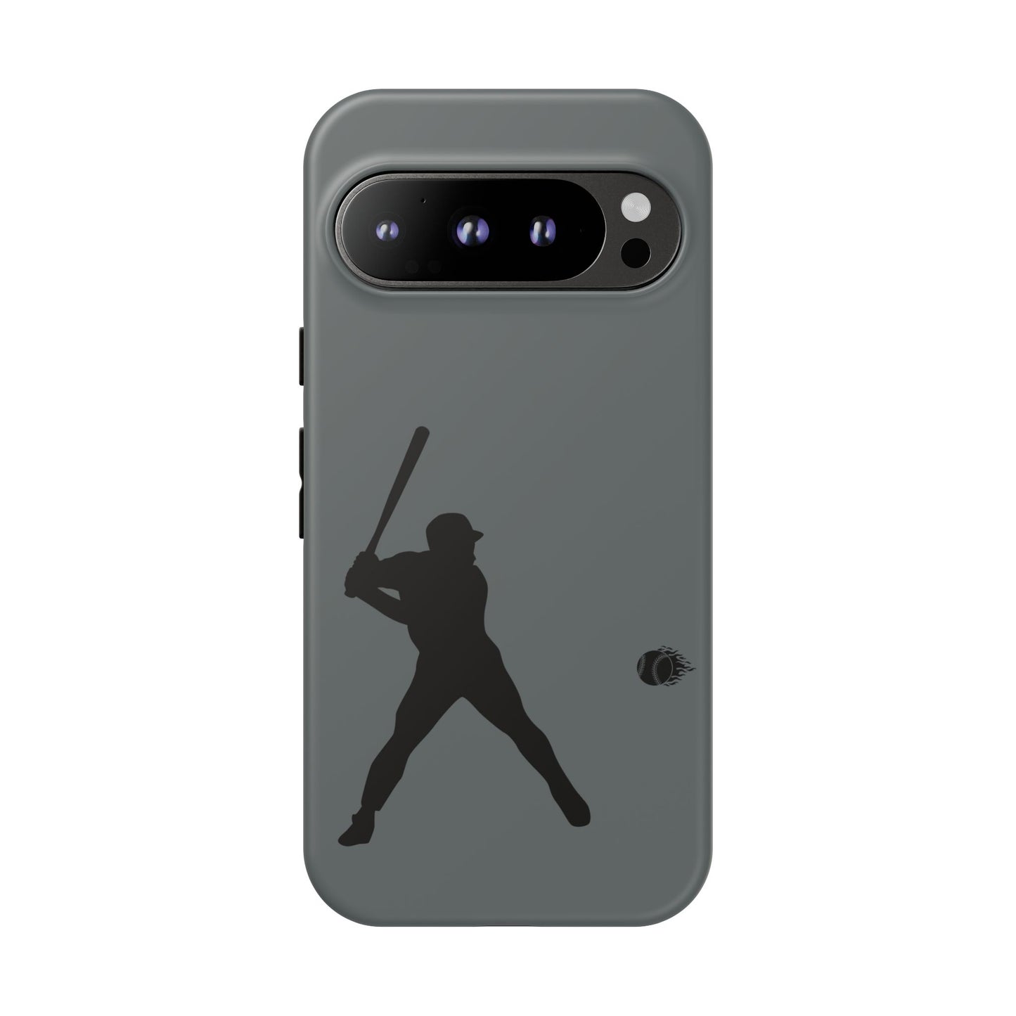 Black baseball silhouette tough phone case for iPhone, protective sporty design by Printify, fits various models.