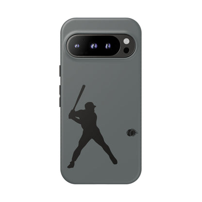 Black baseball silhouette tough phone case for iPhone, protective sporty design by Printify, fits various models.