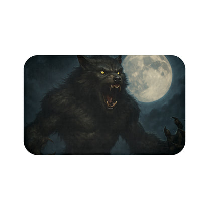 Werewolf Moon bath rug from Printify featuring a spooky horror design, soft fabric, and slip-resistant backing for bathroom decor.