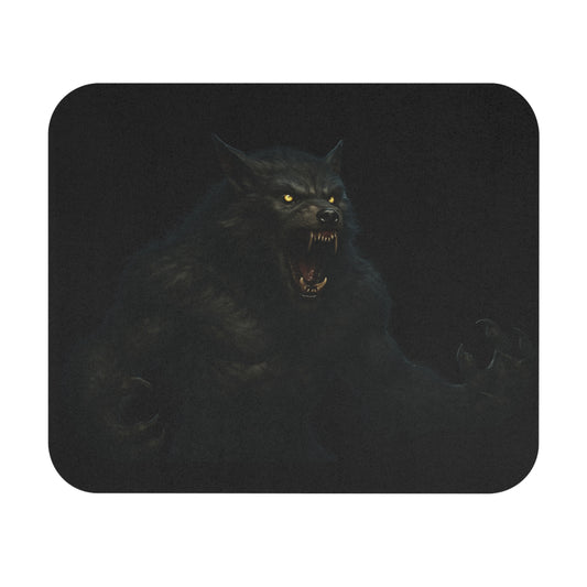 Dark gothic werewolf art desk mat by Printify featuring a detailed horror-themed design on a smooth surface.