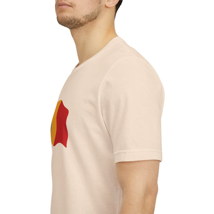Romania flag T-shirt by Printify featuring a minimal waving tricolor design on a casual cotton tee.