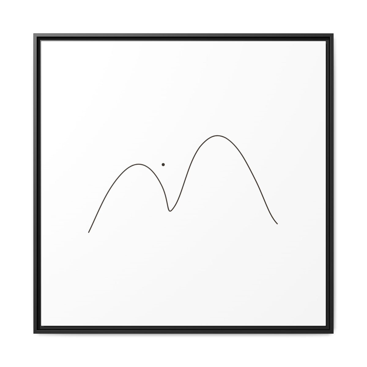 Framed minimalist mountain line art print on matte canvas, modern nature-inspired wall decor by Printify.