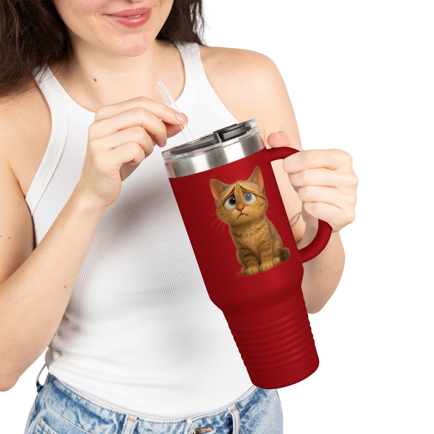 Cute Cat Insulated Travel Mug, 40oz - Perfect for Pet Lovers, Gifts for Cat Owners, Travel Accessories, Cute Drinkware, Animal Lovers - TRV