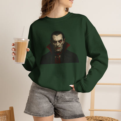 Vampire portrait crewneck sweatshirt by Printify featuring a detailed vampire design on a comfortable, casual sweatshirt.