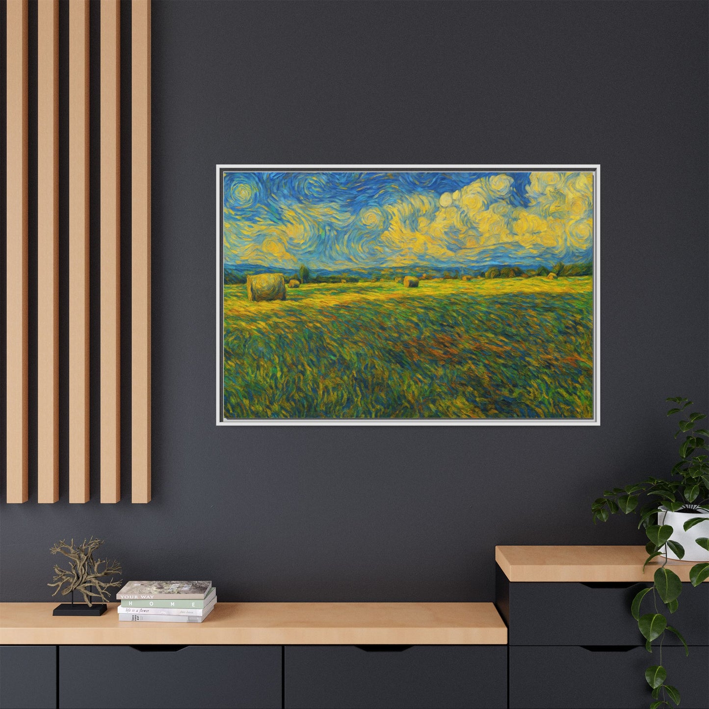 Framed landscape matte canvas print in vibrant multi-color by Printify, showcasing scenic nature imagery on high-quality canvas.