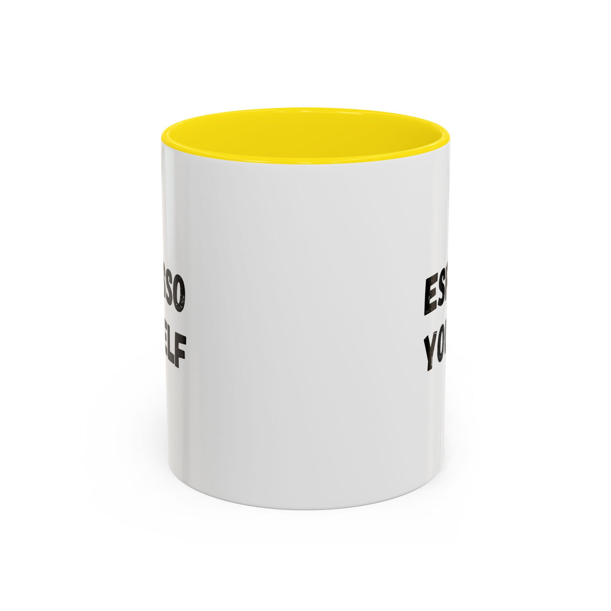 White ceramic espresso yourself accent coffee mug with humorous text, 11 oz, perfect for coffee lovers.