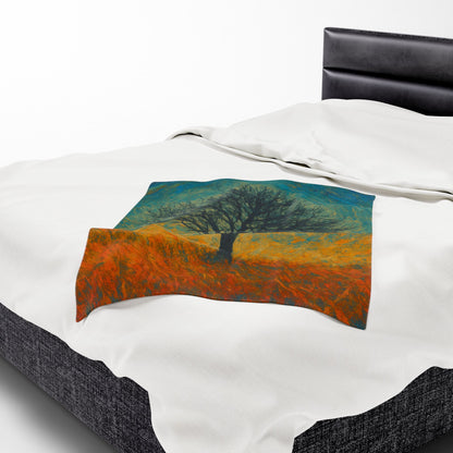 Cozy Velveteen Plush Blanket with Serene Tree Design | Comfortable Home Decor, Gift for Nature Lovers, Cozy Nights, Warmth&Style - TRV