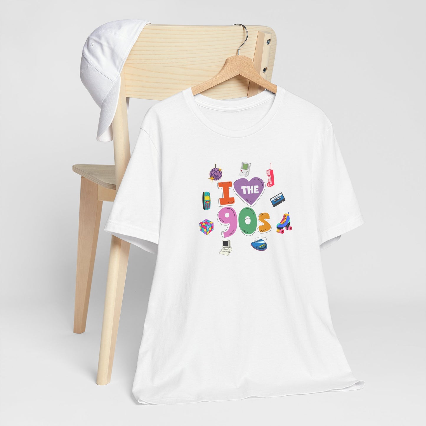 I  Love the 90's Short Sleeve Tee - Retro Graphic Tee, Vintage Style Shirt, Perfect for Casual Outings, 90s Nostalgia Apparel