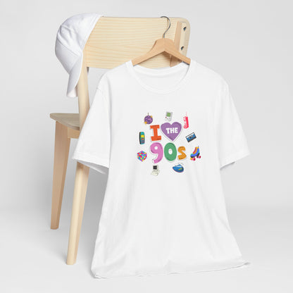 I  Love the 90's Short Sleeve Tee - Retro Graphic Tee, Vintage Style Shirt, Perfect for Casual Outings, 90s Nostalgia Apparel