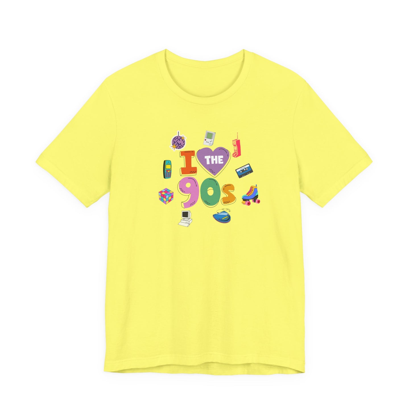 I  Love the 90's Short Sleeve Tee - Retro Graphic Tee, Vintage Style Shirt, Perfect for Casual Outings, 90s Nostalgia Apparel
