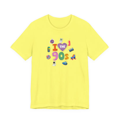 I  Love the 90's Short Sleeve Tee - Retro Graphic Tee, Vintage Style Shirt, Perfect for Casual Outings, 90s Nostalgia Apparel