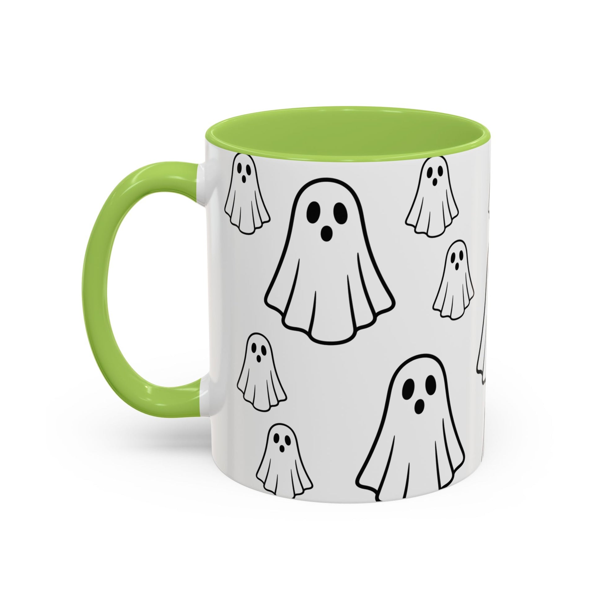Printify ghost pattern ceramic coffee mug with Halloween design, 11oz cute ceramic mug perfect for festive hot drinks.