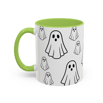 Printify ghost pattern ceramic coffee mug with Halloween design, 11oz cute ceramic mug perfect for festive hot drinks.