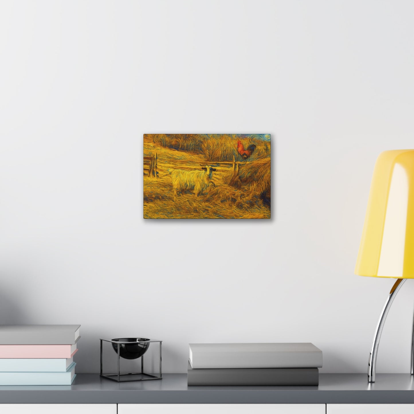 Rustic Farmhouse Canvas Print with Goat and Rooster, Country Decor, Animal Art, Gift for Farmers, Farmhouse Wall Art, Rustic Home Decor