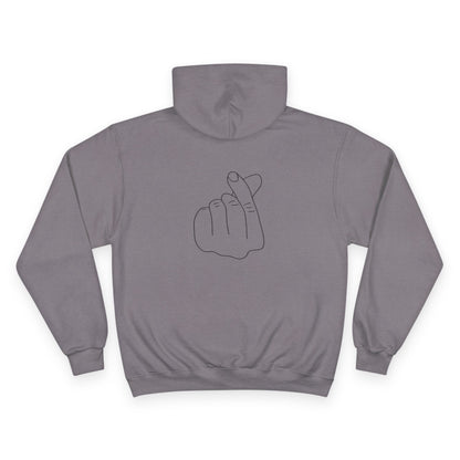 Minimalist Champion Hoodie with Hand Gesture Design