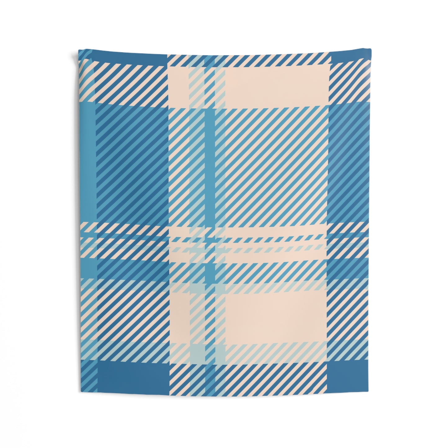 Blue Plaid Wall Tapestry — Cozy Denim Check Indoor Decor
