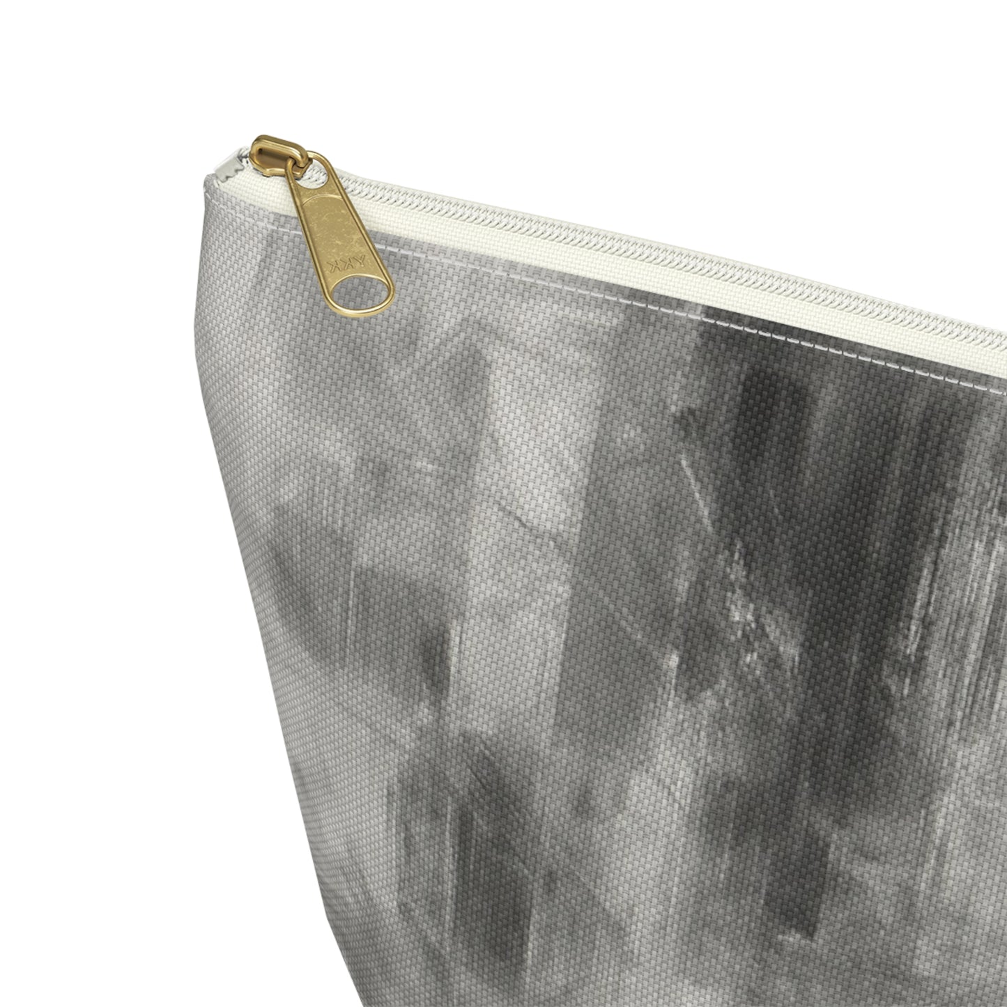 Gray abstract brushstroke accessory pouch from Printify, stylish bag with artistic design and zip closure.