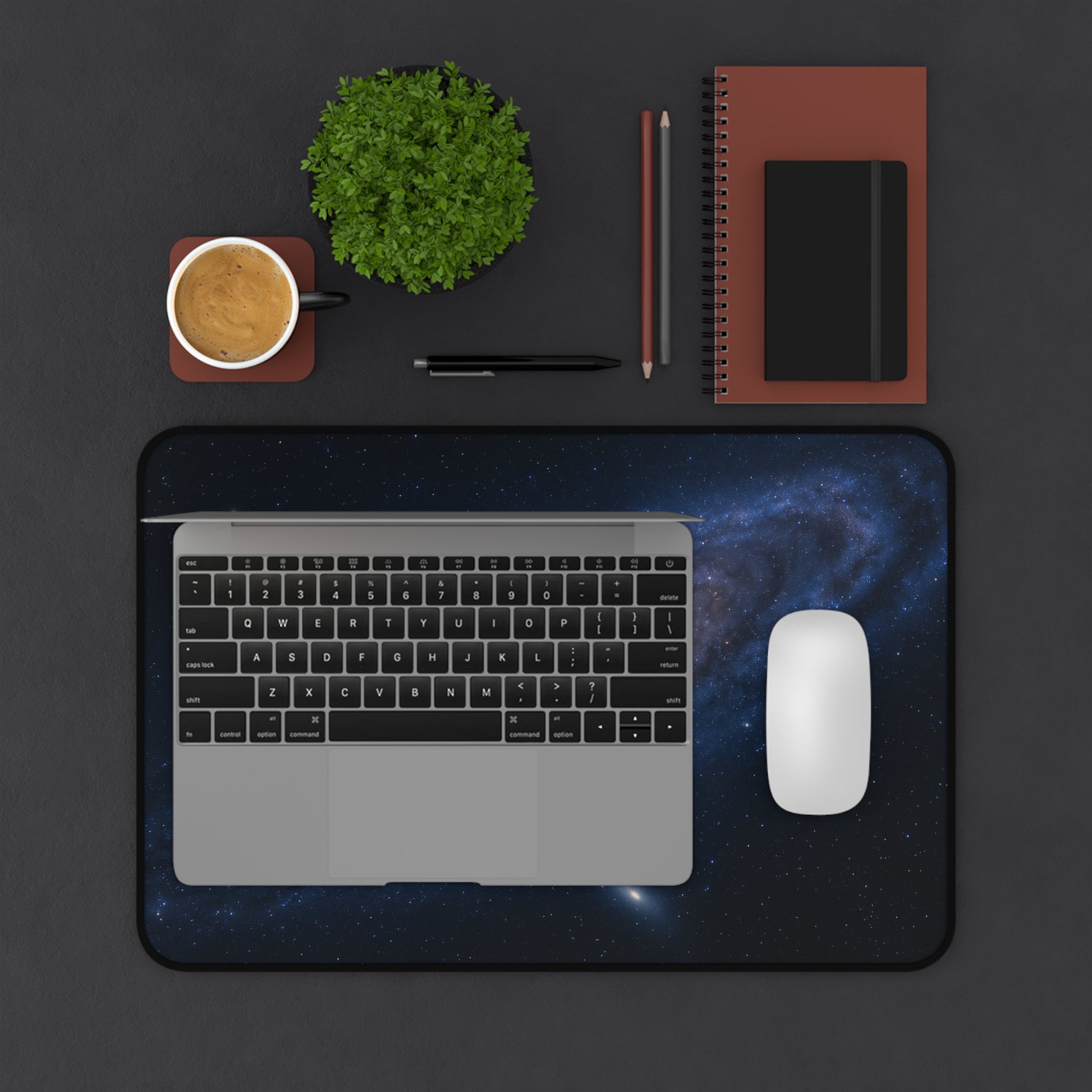 Earth in Galaxy desk mat featuring a space planet design, ideal for mousepads and desk accessories, by Printify.