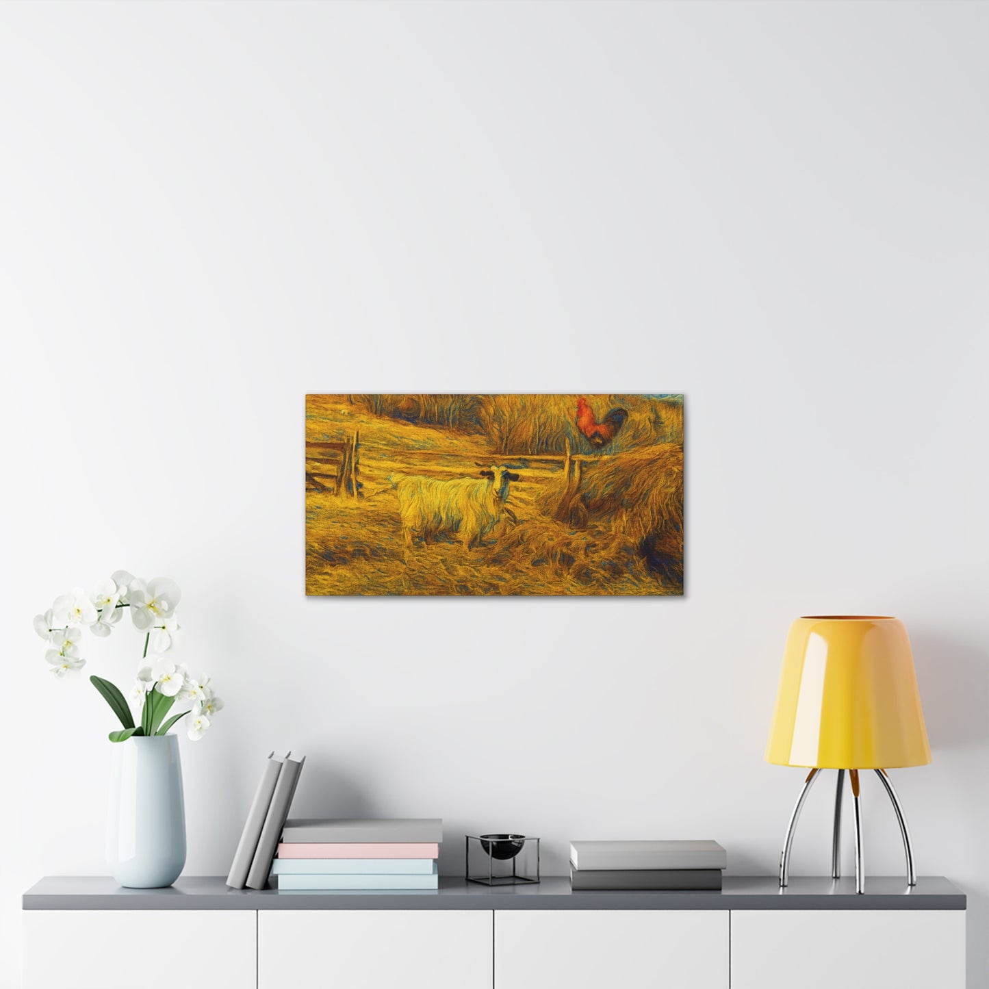 Farmhouse Canvas Wall Art - Rustic Animal Decor, Goat and Rooster Painting, Country Home, Farmhouse Style, Gift for Farmers - TRV