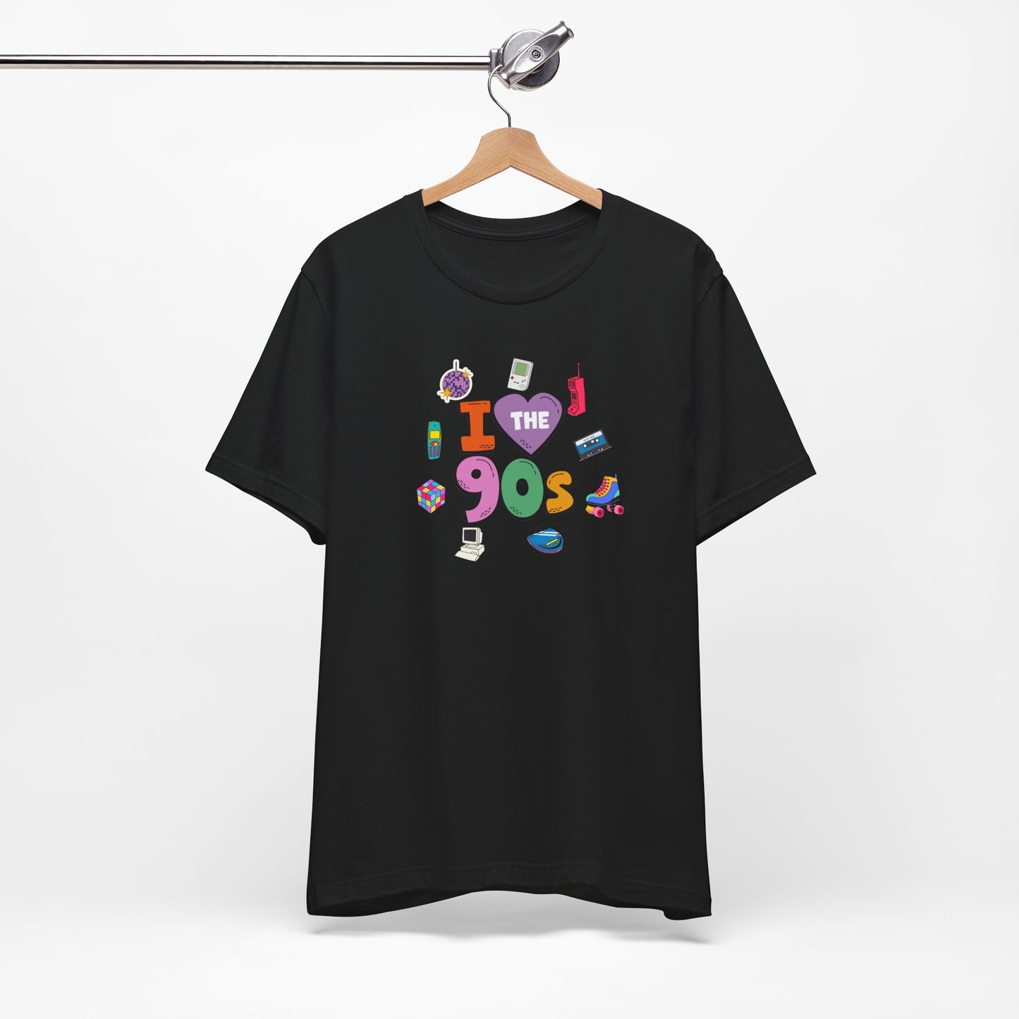 I  Love the 90's Short Sleeve Tee - Retro Graphic Tee, Vintage Style Shirt, Perfect for Casual Outings, 90s Nostalgia Apparel