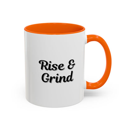 Motivational Rise & Grind Coffee Mug, Black Accent Mug, Daily Inspiration, Gift for Coffee Lovers, 11oz 15oz Ceramic Cup