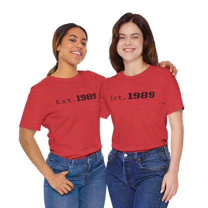 Vintage Est. 1989 graphic T-shirt by Printify, featuring a retro design celebrating the year born on soft cotton fabric.