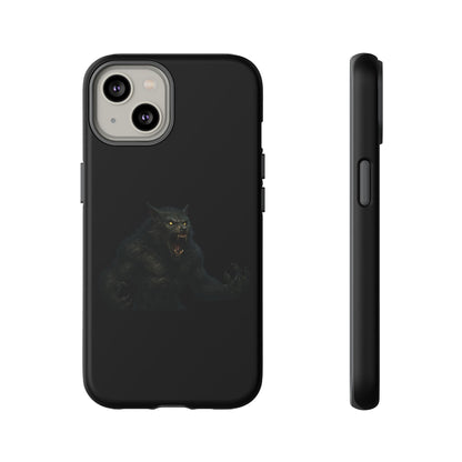 Werewolf phone case with dark monster graphic, protective tough cover for smartphones, by Printify featuring a fierce, detailed design.