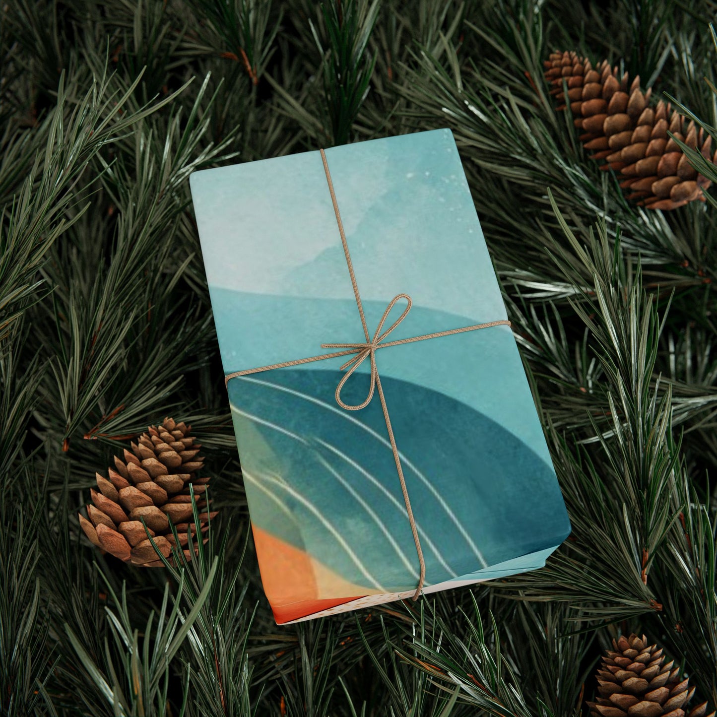 Abstract Wave Wrapping Paper Roll — Teal & Coral Modern Gift Wrap