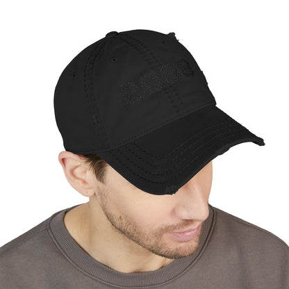 Vintage 2008 distressed dad hat with embroidered design, classic baseball cap style by Printify.