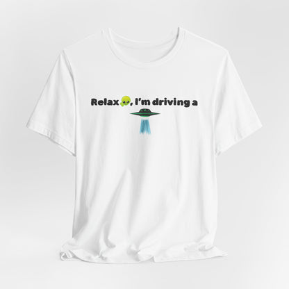 Alien Driving Unisex Tee - Fun Casual Shirt, Gifts for UFO Lovers, Quirky Humor T-Shirt, Perfect for Road Trips, Unique Birthday Present