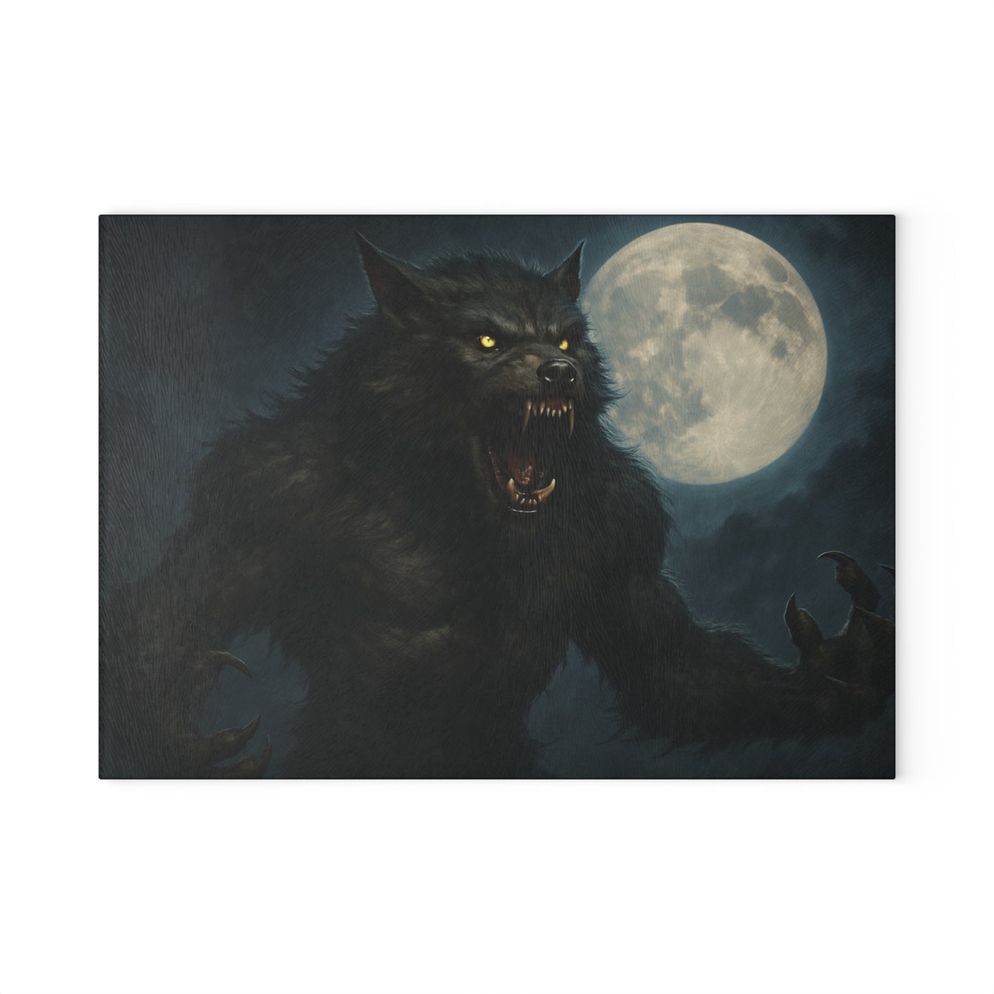 Glass Cutting Board — Howling Werewolf Moon Night Illustration