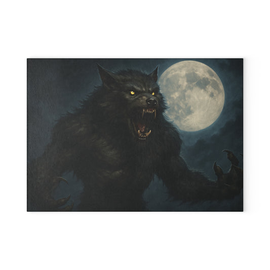 Glass Cutting Board — Howling Werewolf Moon Night Illustration