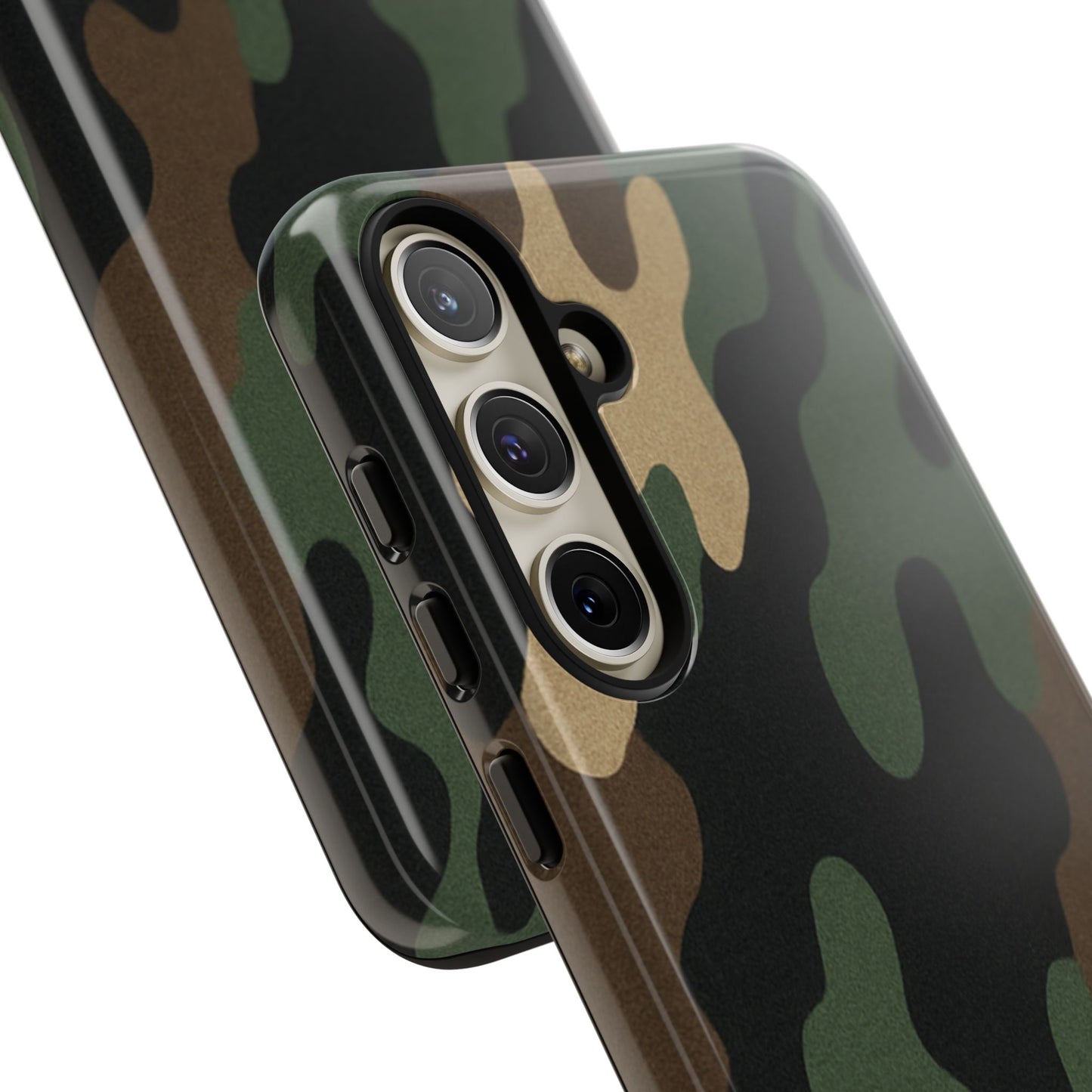 Military green camo tough phone case by Printify, rugged protective cover for smartphones with camouflage design.