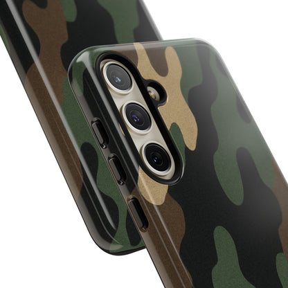 Military green camo tough phone case by Printify, rugged protective cover for smartphones with camouflage design.