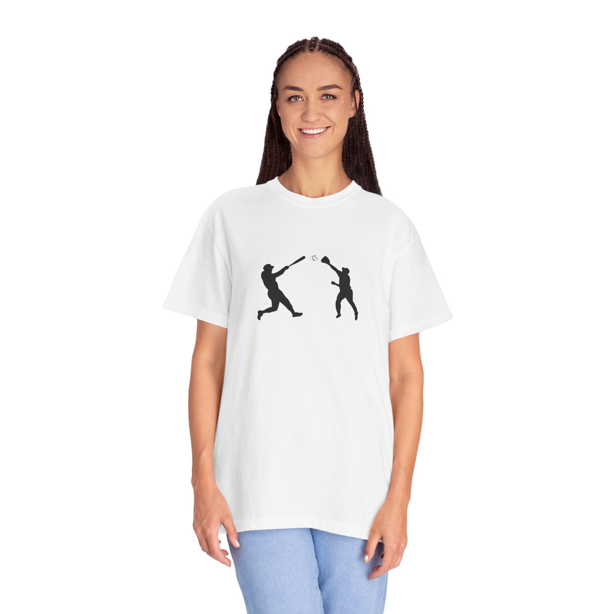 Black baseball silhouette graphic T-shirt featuring a minimal baseball player design, ideal for casual sportswear.